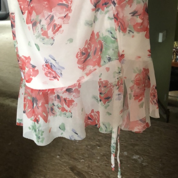 NWOT XS Pretty Little Thing Rose Body Con Mock Neck Ruche Tied dress - Picture 5 of 6